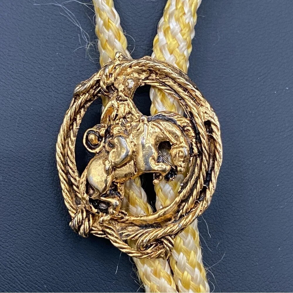 Bolo Tie Cowboy Riding Bronco - Vintage Western Wear - Picture 2 of 10
